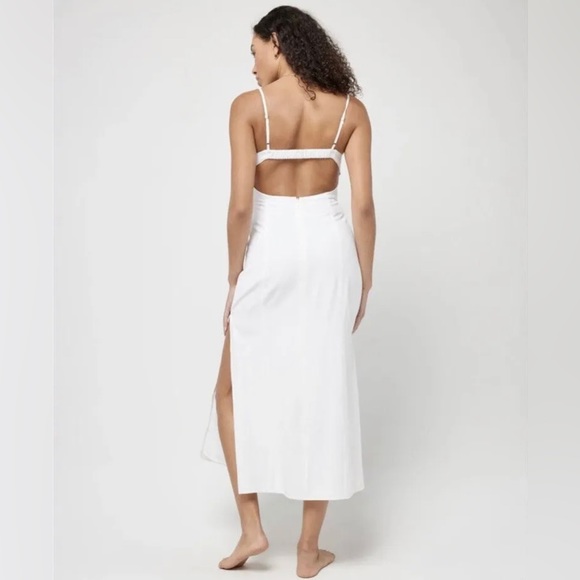 L-Space Womens Dahlia Dress Sz XL White Cotton Linen Midi Cut Out Back Beach - Picture 3 of 8